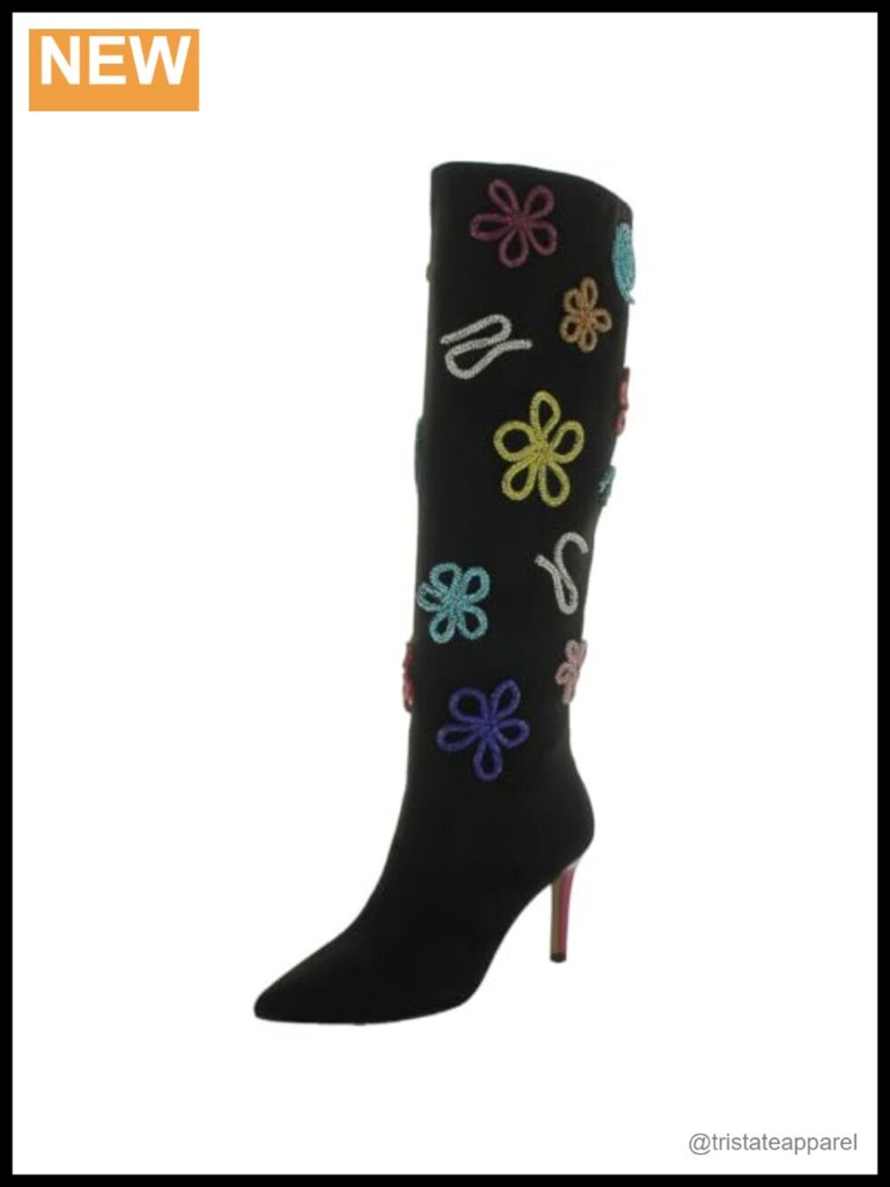 Embellished Rhinestone Stiletto Knee High Boots 3.25" Heel